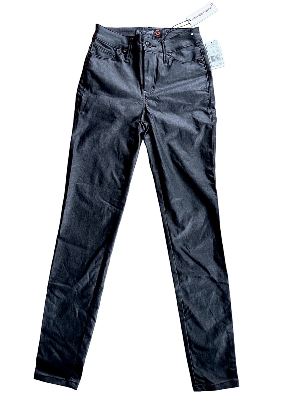 GUESS Black Coated Skinny Jeans High Rise Curvy NWT Size 24 - Picture 2 of 10